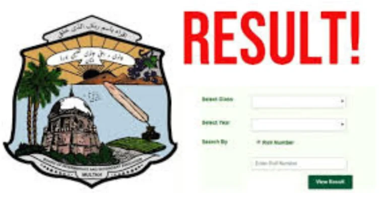 BISE Multan website showing the 9th class result search field